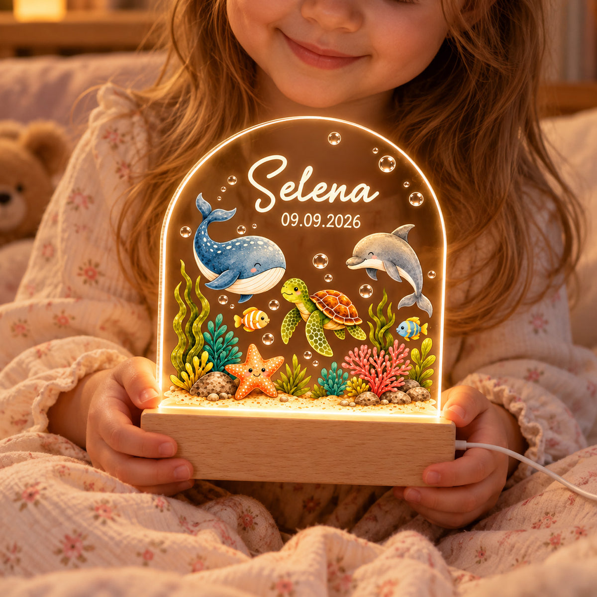 A Little Glow For Your Little Love - Personalized Acrylic Night Light, Custom Name Animal, New Born Baby Keepsake