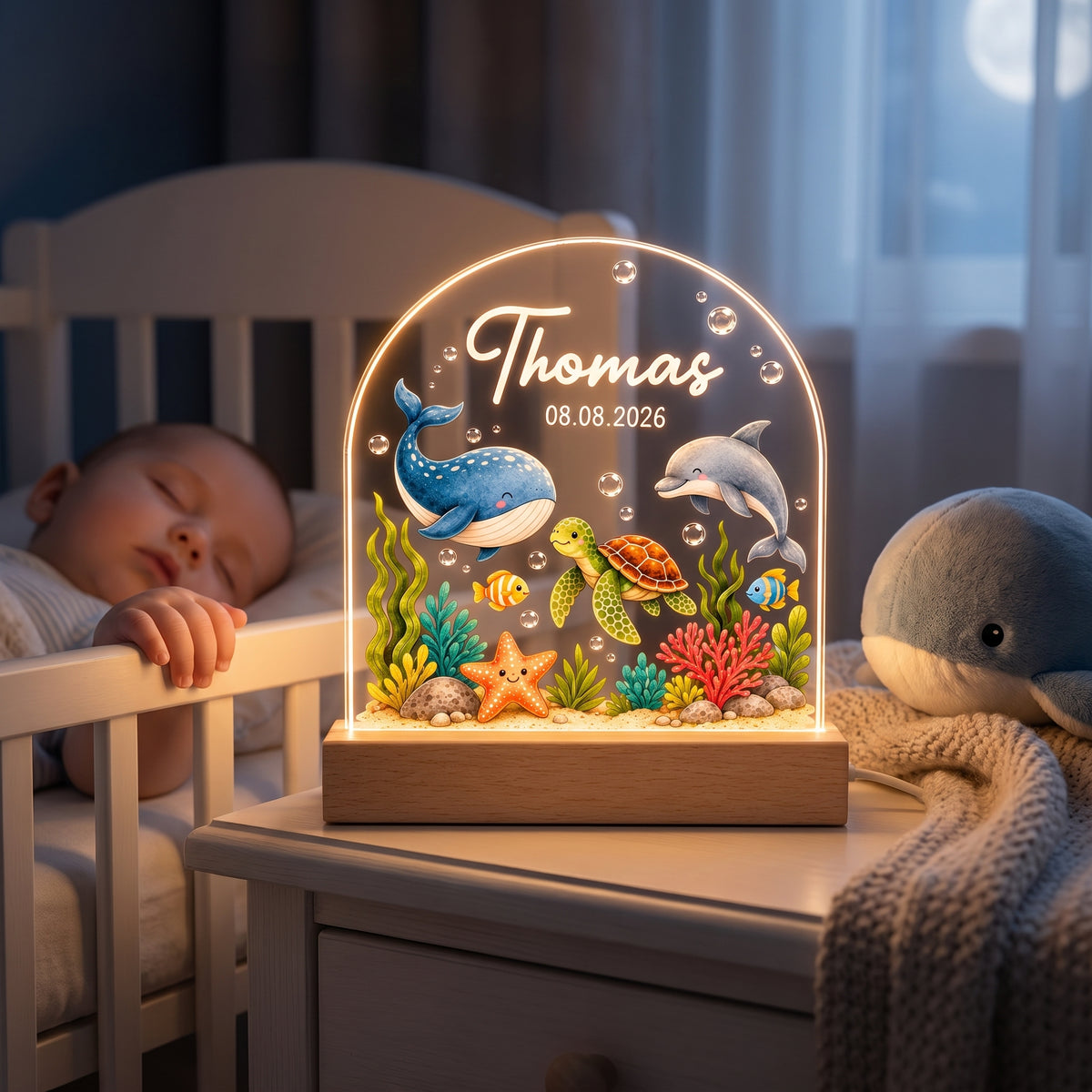 A Little Glow For Your Little Love - Personalized Acrylic Night Light, Custom Name Animal, New Born Baby Keepsake