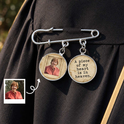 A Piece Of My Heart Is In Heaven - Personalized Lapel Pin, Vintage Typewriter Memorial