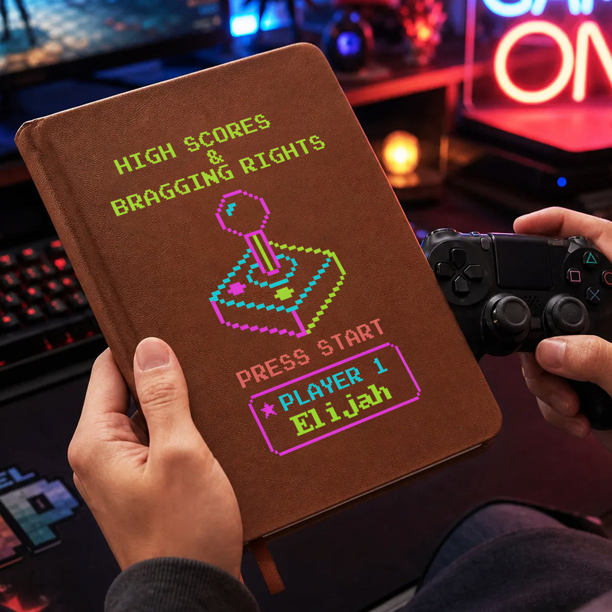 Retro Arcade Scorebook - Personalized Leather Journal, Gift For Game Lovers, Funny Game Scores Gift