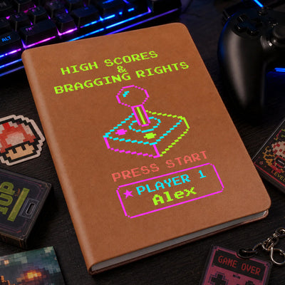 Retro Arcade Scorebook - Personalized Leather Journal, Gift For Game Lovers, Funny Game Scores Gift