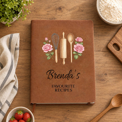 Recipe Journal with Birth Flowers- Personalized Leather Journal,  Cooking Lover Custom Name Gift, Special Gift for Home Cooks