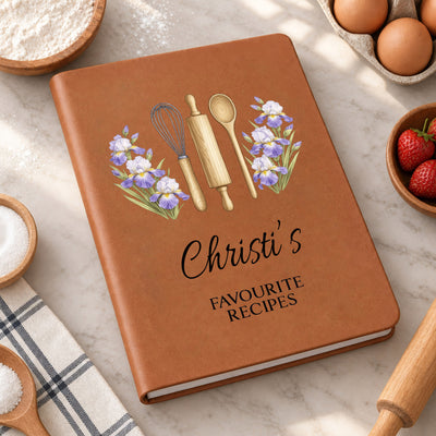 Recipe Journal with Birth Flowers- Personalized Leather Journal,  Cooking Lover Custom Name Gift, Special Gift for Home Cooks
