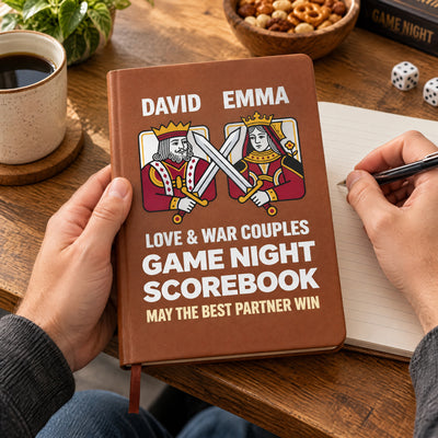 Couples Game Night - Personalized Leather Journal, Custom Family Game Night Score Book, Fun Gaming Gift
