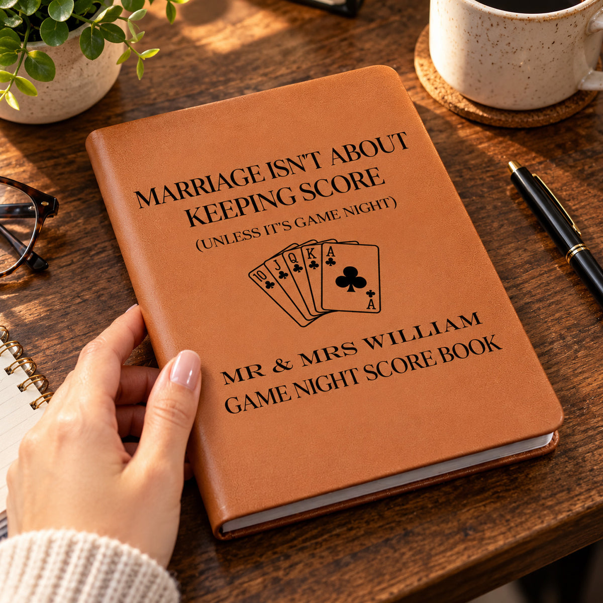 Custom Family Game Night Gifts - Personalised Leather Journal, Score Book for Couples Board,  Wedding Gift For New Mr &amp; Mrs