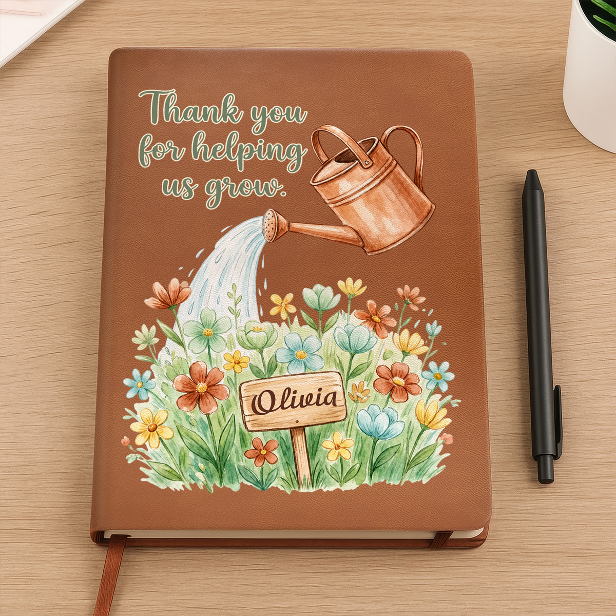 Growing Minds - Personalized Leather Journal, Teacher Appreciation Gift