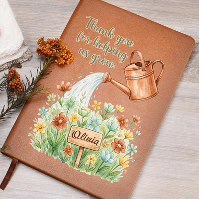 Growing Minds - Personalized Leather Journal, Teacher Appreciation Gift