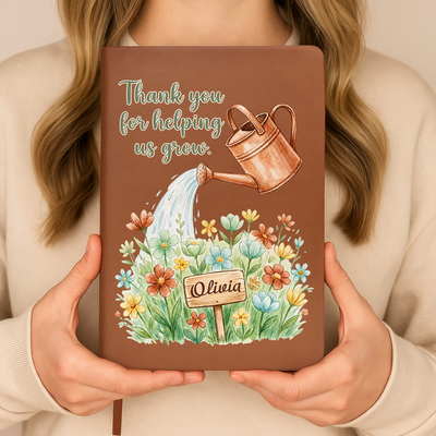 Growing Minds - Personalized Leather Journal, Teacher Appreciation Gift