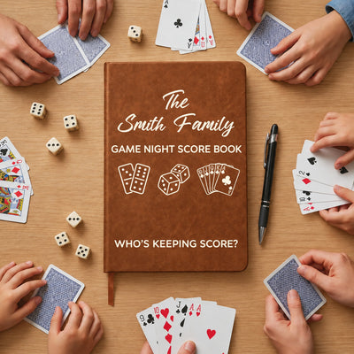 Personalized leather journal game night score – personalization preview