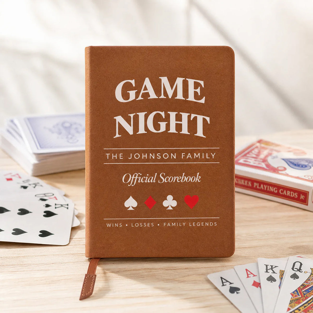 Family Game Night - Personalized Leather Journal, Custom Score Book for Families, Board Game Lover Christmas Gift