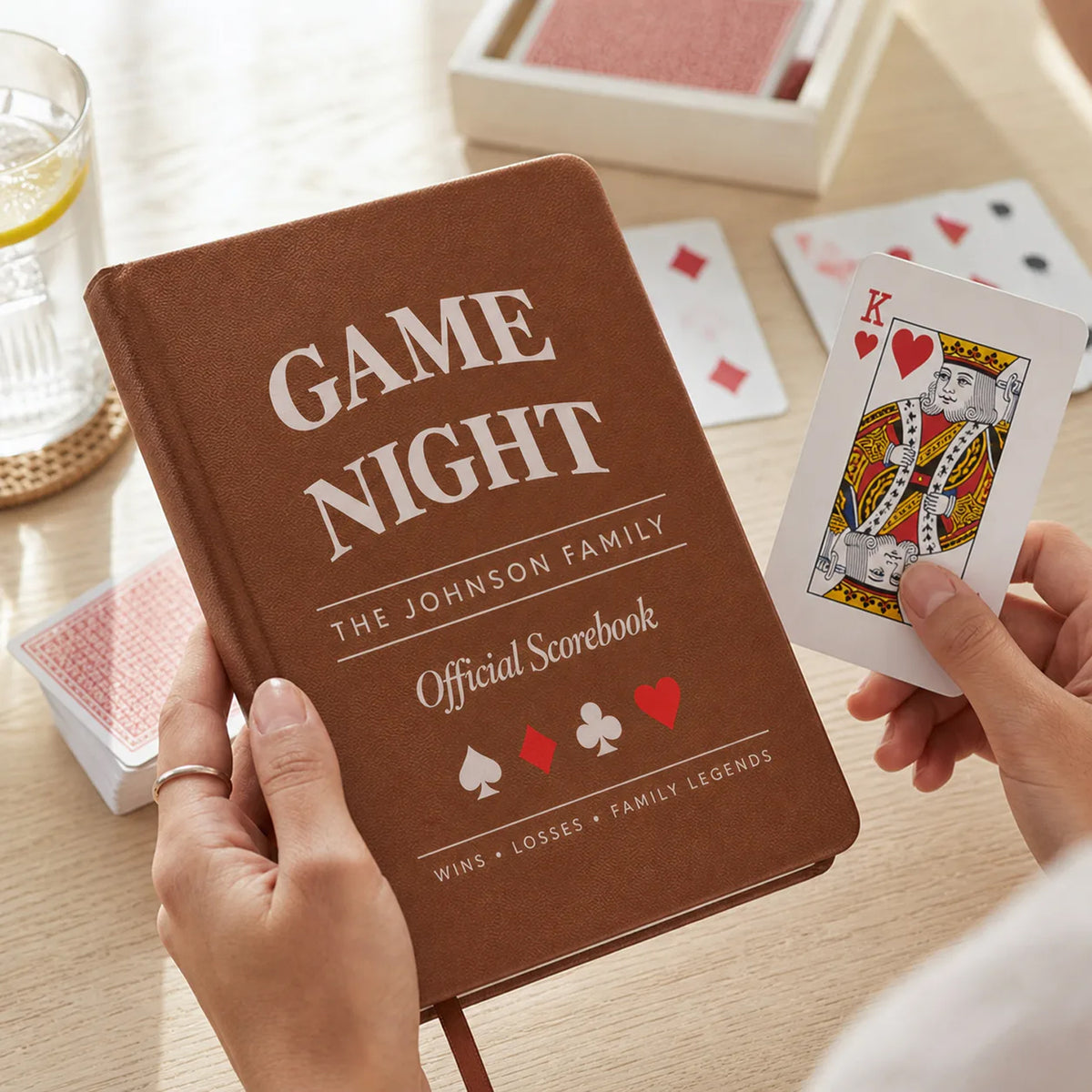 Family Game Night - Personalized Leather Journal, Custom Score Book for Families, Board Game Lover Christmas Gift