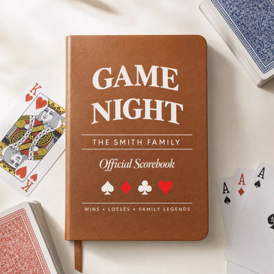 Family Game Night - Personalized Leather Journal, Custom Score Book for Families, Board Game Lover Christmas Gift