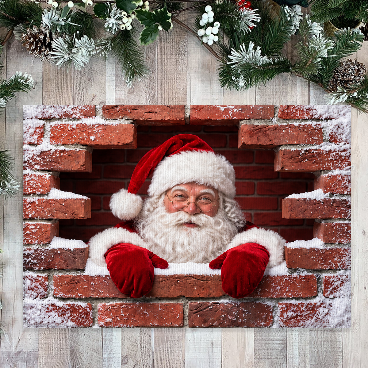 Santa Claus Climbing Out 3D Optical Illusion Doormat