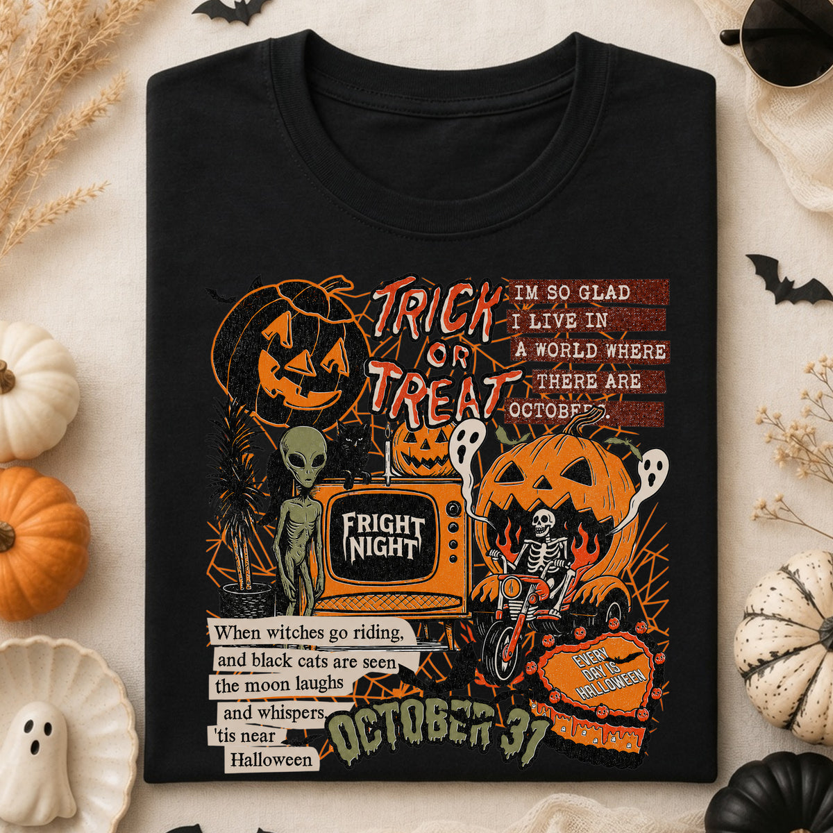 Trick Or Treat Fright Night T-shirt, Retro Halloween Shirt, Spooky Season Ghost Tee, Halloween Cute Outfit