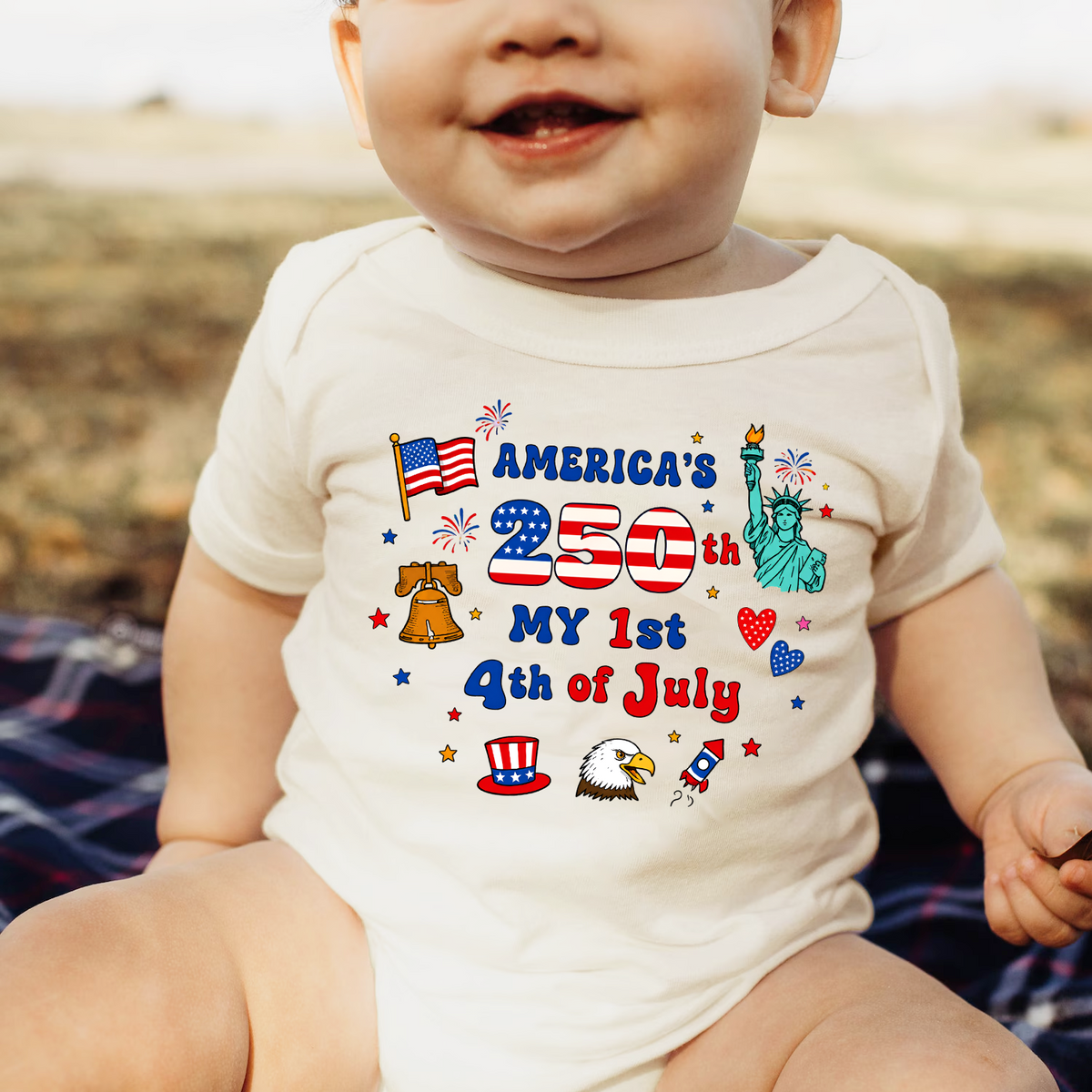 Patriotic Baby Onesie, 4th of July America's 250th Infant Bodysuit, USA Independence Day Baby Outfit, Red White Blue Baby Clothes