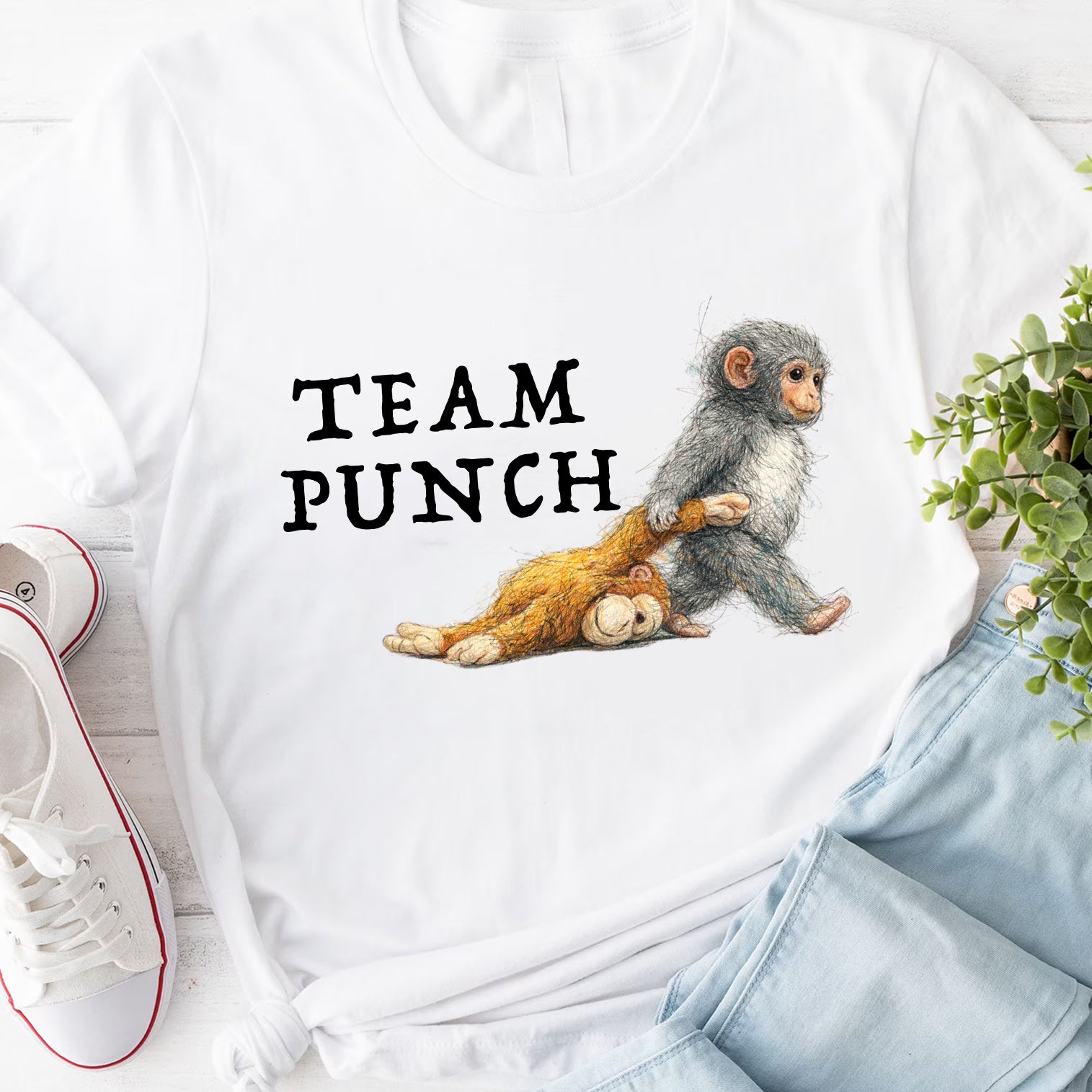 Monkey Punch Colorline Scribble Art Tee T-shirt, Gift For Animal Lovers, Viral Punch Monkey Shirt