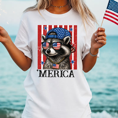 Funny Patriotic Raccoon Shirt, 4th of July Raccoon Shirt , Cute USA Red White Blue ‘Merica, Independence Day