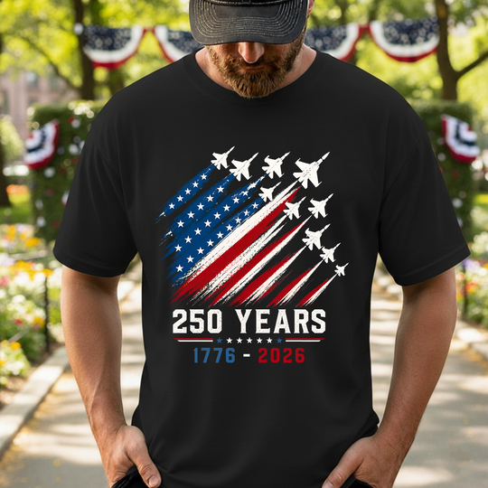 USA 250th Anniversary Shirt 1776-2026, 250 Years Shirt, Patriotic Jet Fighter Shirt, 4th of July Gift Shirt, American Flag Freedom T- Shirt