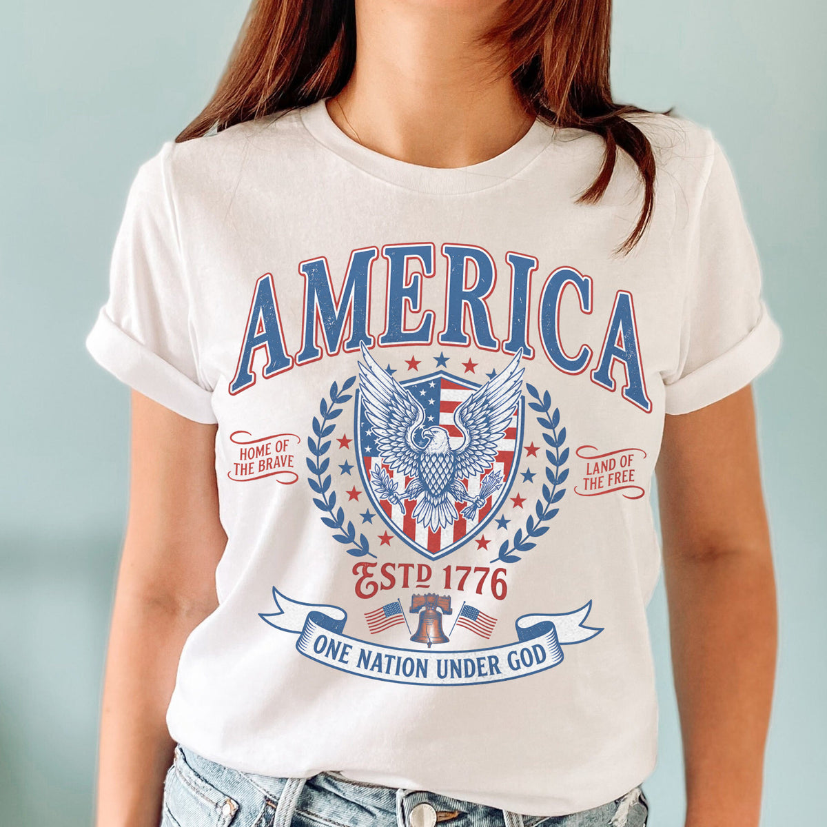 Vintage America Patriotic Eagle T-Shirt, USA Independence Day T-Shirt, Fourth Of July Graphic Shirt, One Nation Under God Shirt Retro USA Gift