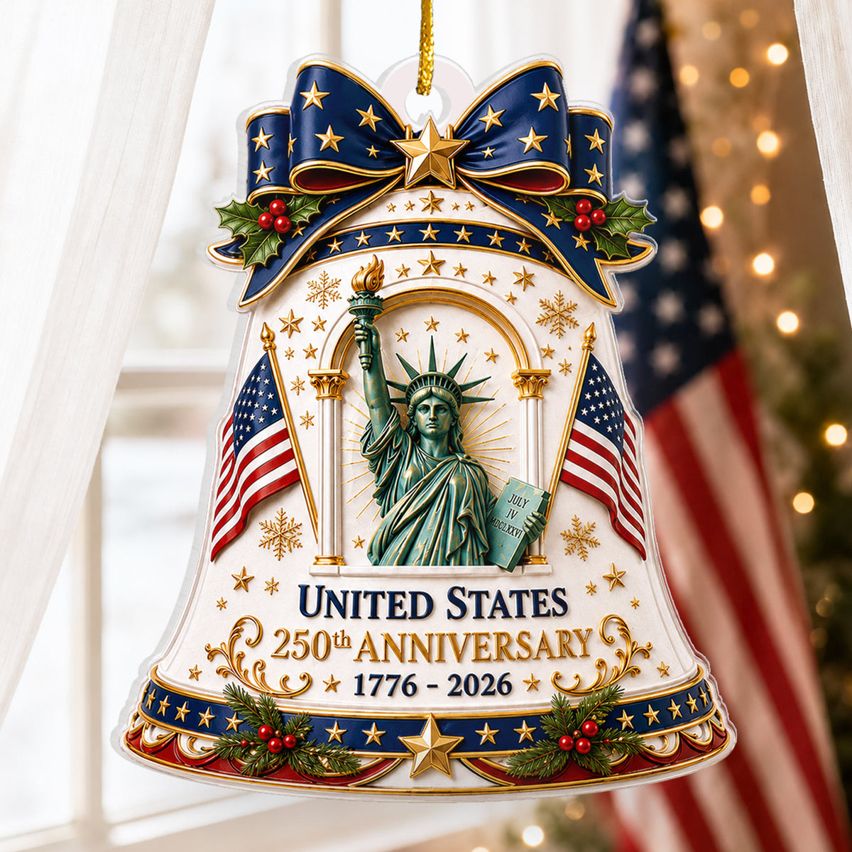 Celebrating 250 Years Of Freedom Ornament, USA 250th Anniversary Christmas Ornament, Statue Of Liberty Patriotic Keepsake
