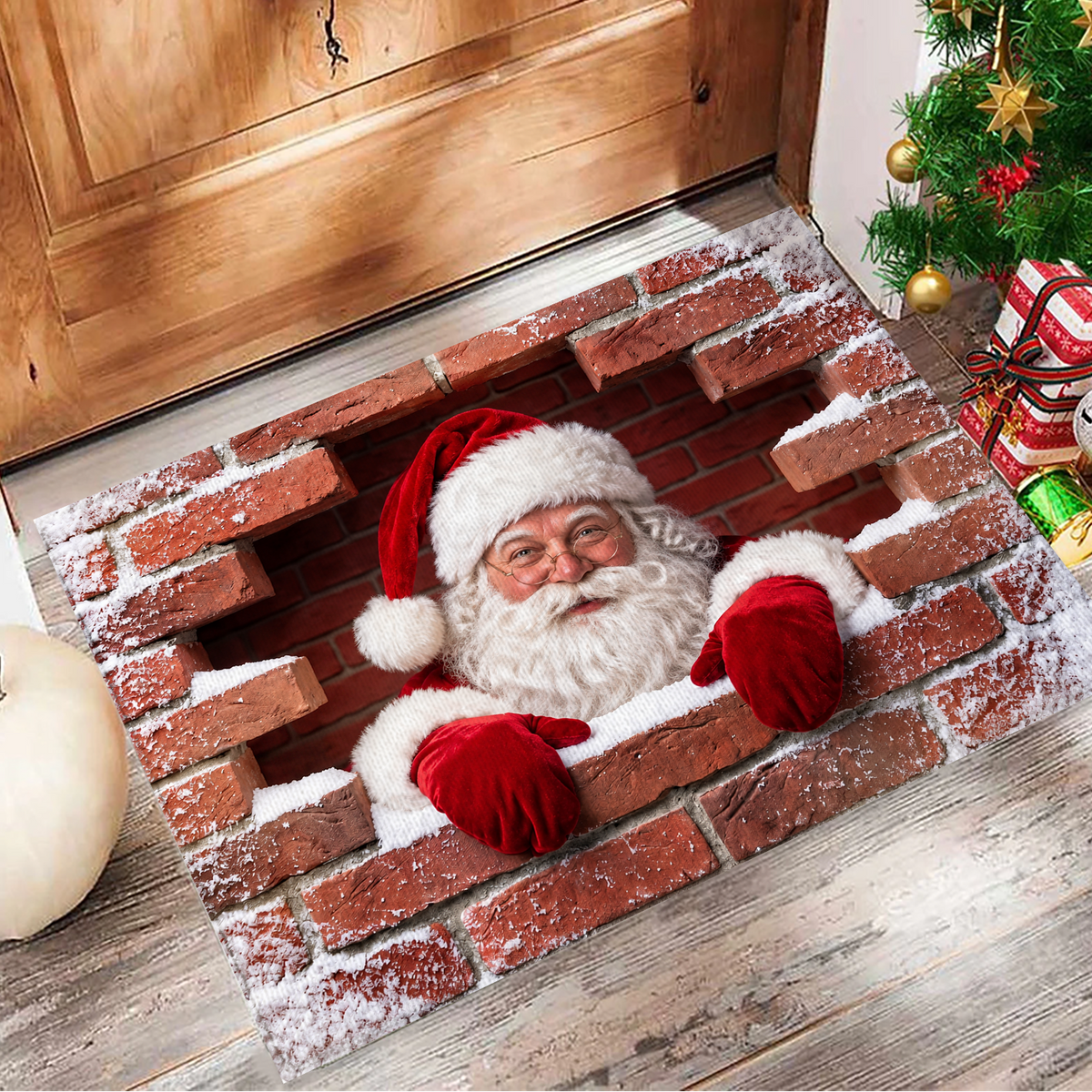 Santa Claus Climbing Out 3D Optical Illusion Doormat