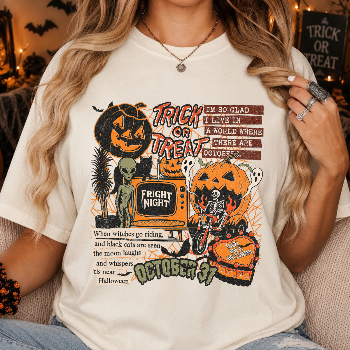 Trick Or Treat Fright Night T-shirt, Retro Halloween Shirt, Spooky Season Ghost Tee, Halloween Cute Outfit