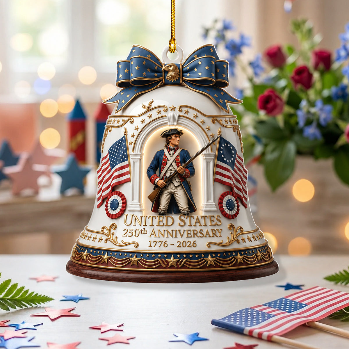 250th Anniversary of America Bell Ornament, 250 Years of Freedom United States Ornament, Patriotic Independence Day Gift