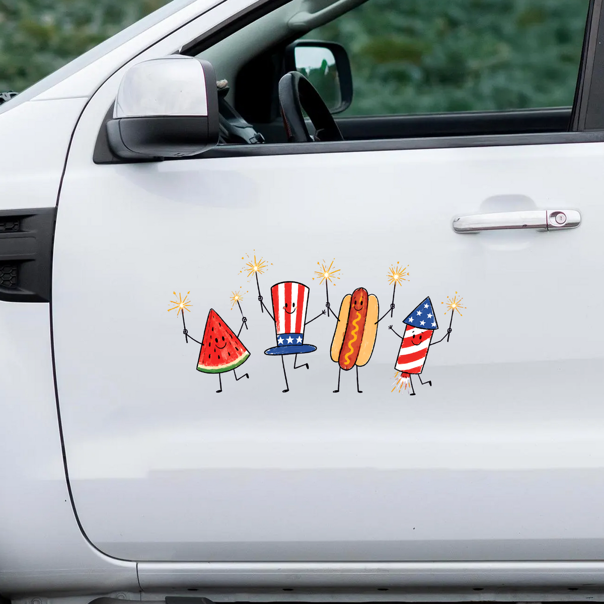 Cute Fourth of July Watermelon Hotdog Firework Decal, Funny Summer 250th Decor