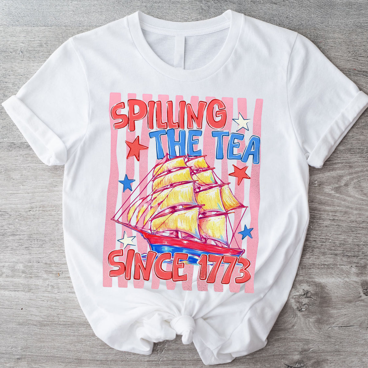 Striped Spilling The Tea Since 1773 Shirt, Funny 4th Of July Tee, Preppy Patriotic USA T-Shirt