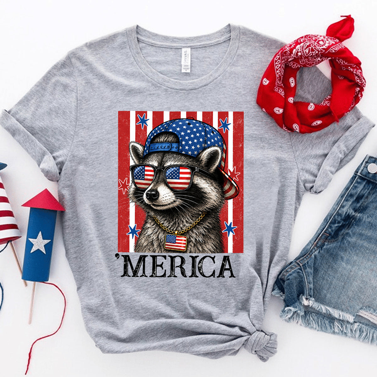 Funny Patriotic Raccoon Shirt, 4th of July Raccoon Shirt , Cute USA Red White Blue ‘Merica, Independence Day