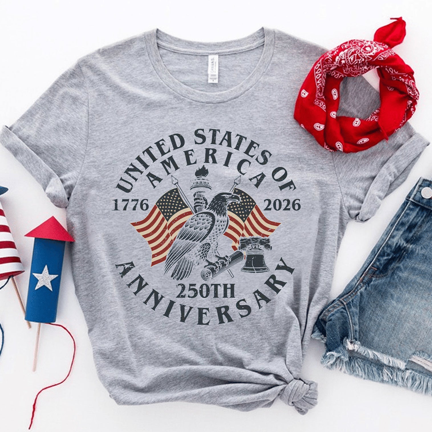 United States 250 Years Of Independence - Personalized T-shirt, Classic Eagle & Liberty Bell Graphic, American Freedom Celebration Tee, Patriotic Gift