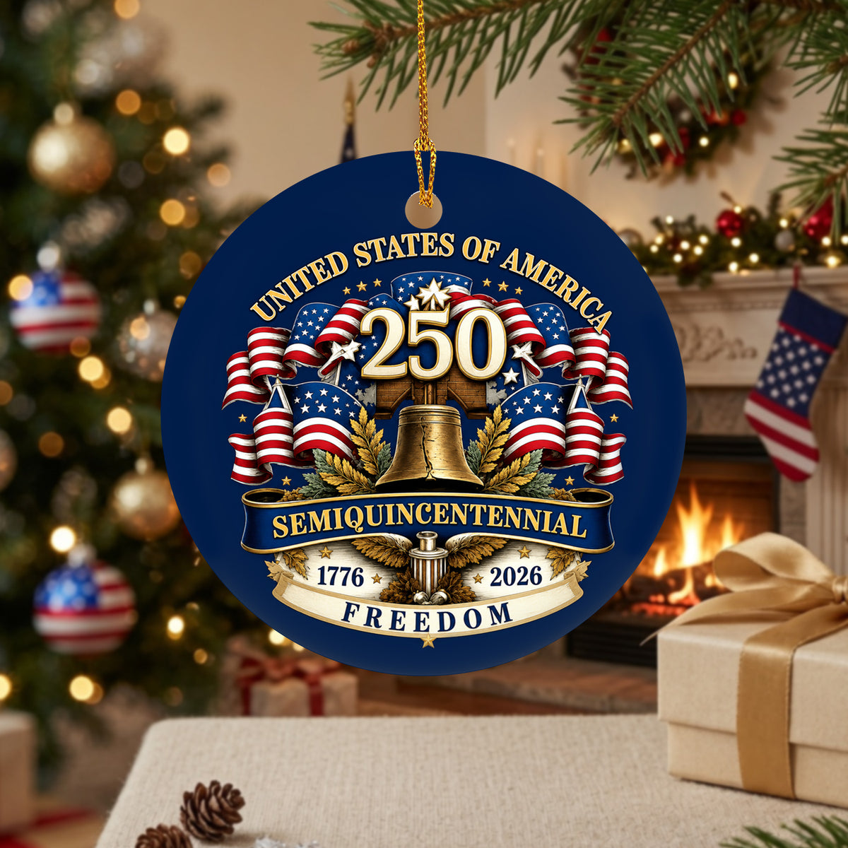 USA 250th Anniversary Ceramic Ornament, 1776-2026 Patriotic Christmas Ceramic Ornament, United States 250 Years Anniversary