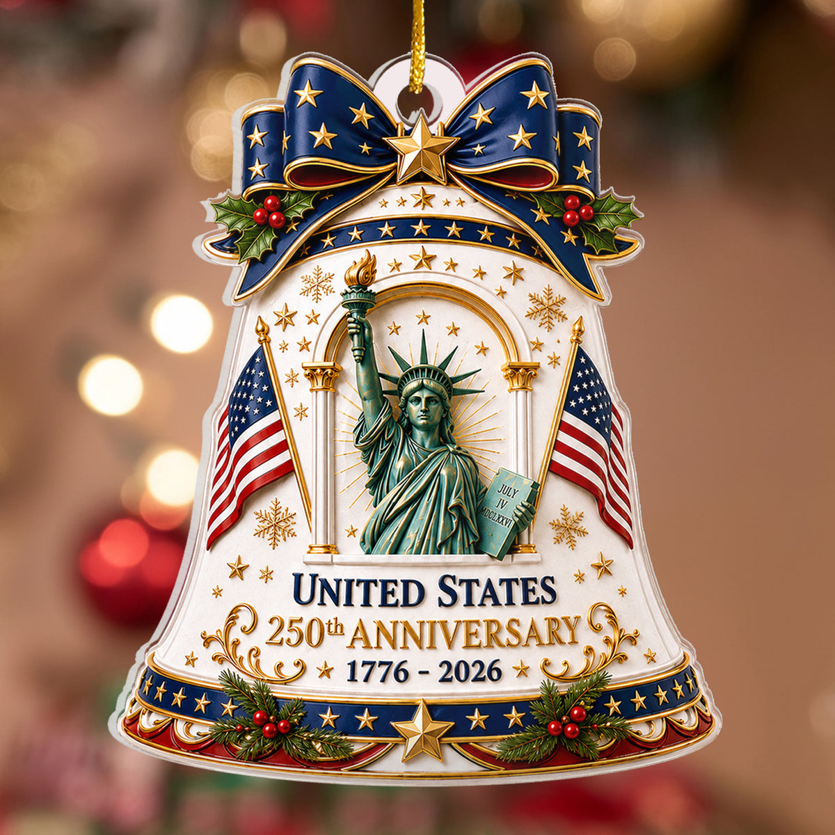Celebrating 250 Years Of Freedom Ornament, USA 250th Anniversary Christmas Ornament, Statue Of Liberty Patriotic Keepsake
