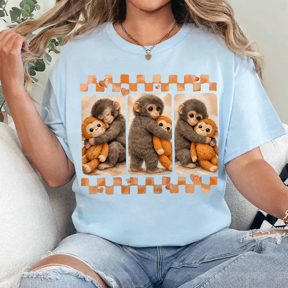 Dear Punch Monkey T-Shirt, Viral Baby Monkey Inspired T-Shirt, Baby Monkey Punch Shirt, Emotional Plush Toy