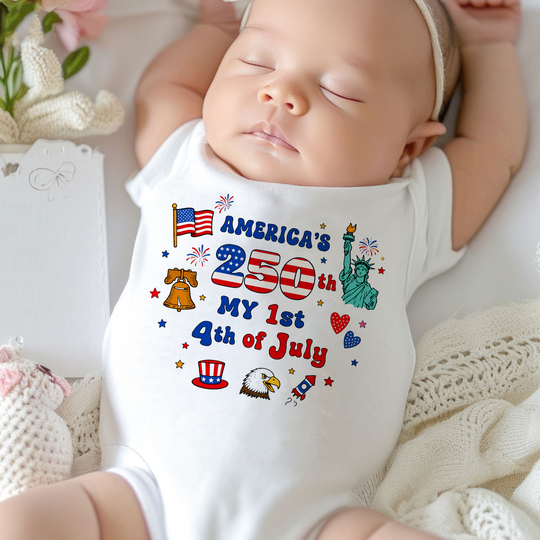 Patriotic Baby Onesie, 4th of July America's 250th Infant Bodysuit, USA Independence Day Baby Outfit, Red White Blue Baby Clothes