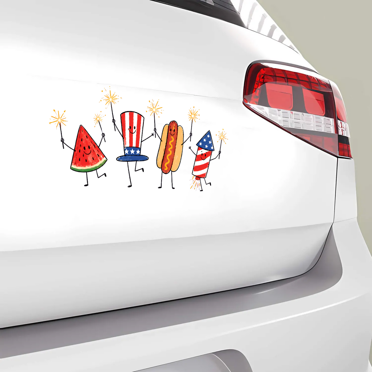 Cute Fourth of July Watermelon Hotdog Firework Decal, Funny Summer 250th Decor