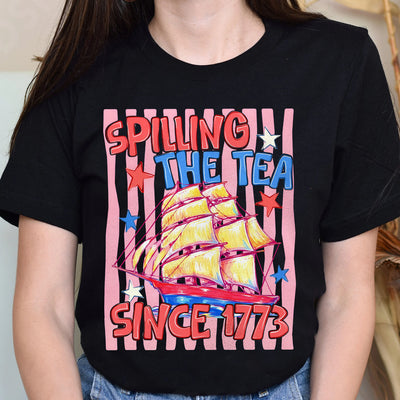 Striped Spilling The Tea Since 1773 Shirt, Funny 4th Of July Tee, Preppy Patriotic USA T-Shirt