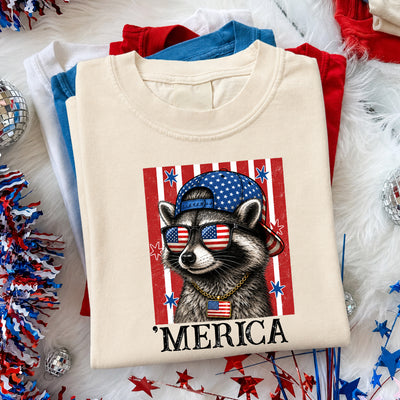 Funny Patriotic Raccoon Shirt, 4th of July Raccoon Shirt , Cute USA Red White Blue ‘Merica, Independence Day