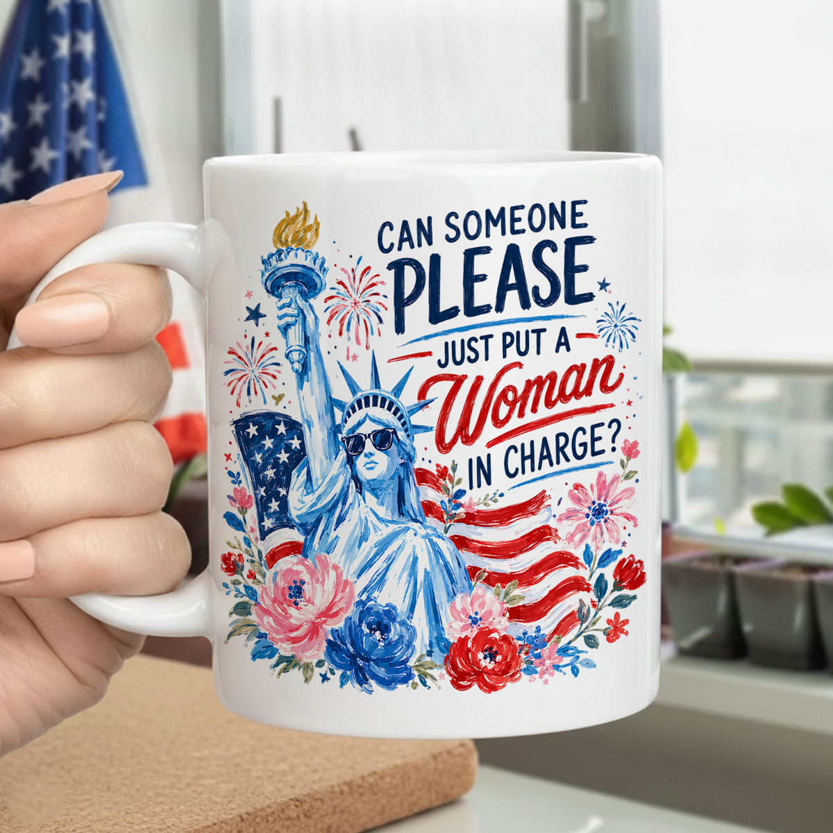 Feminist 4th of July 50th Anniversary Mug, America 250 Liberal Patriotic Cup
