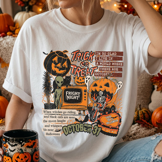 Trick Or Treat Fright Night T-shirt, Retro Halloween Shirt, Spooky Season Ghost Tee, Halloween Cute Outfit