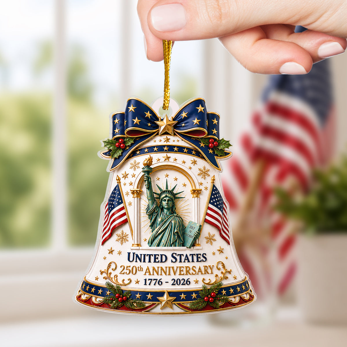 Celebrating 250 Years Of Freedom Ornament, USA 250th Anniversary Christmas Ornament, Statue Of Liberty Patriotic Keepsake