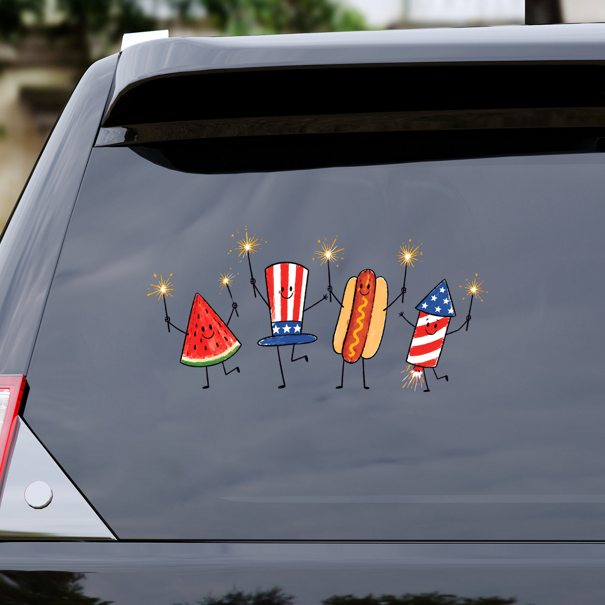 Cute Fourth of July Watermelon Hotdog Firework Decal, Funny Summer 250th Decor