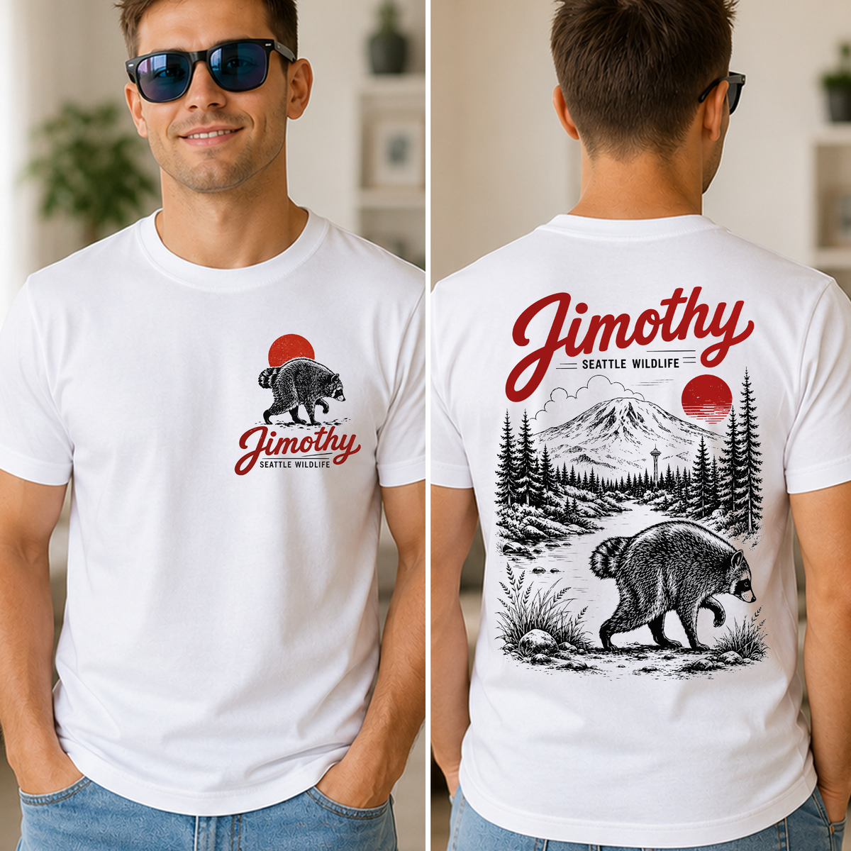 Jimothy’s Seattle Wildlife Adventure - Personalized T-Shirt, Funny Raccoon Shirt, Custom Name Wildlife Tee