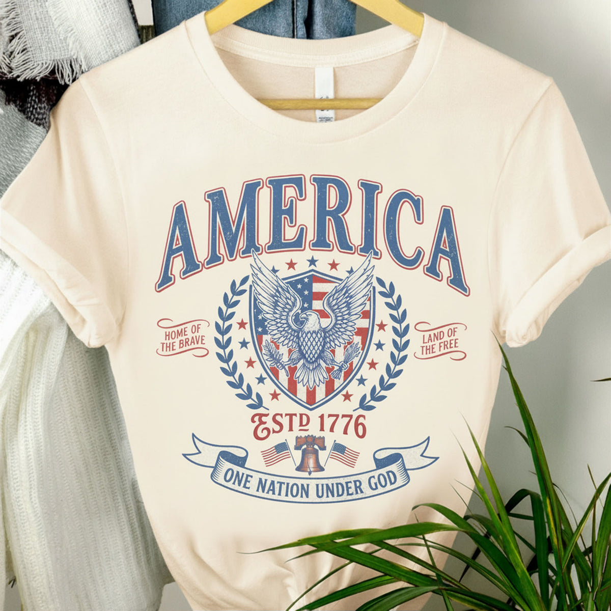 Vintage America Patriotic Eagle T-Shirt, USA Independence Day T-Shirt, Fourth Of July Graphic Shirt, One Nation Under God Shirt Retro USA Gift