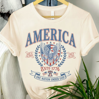 Vintage America Patriotic Eagle T-Shirt, USA Independence Day T-Shirt, Fourth Of July Graphic Shirt, One Nation Under God Shirt Retro USA Gift