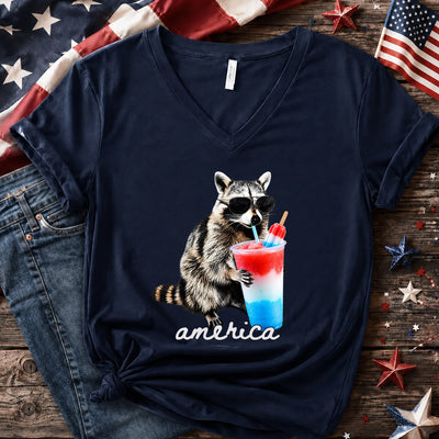 America Raccoon Drinking Patriotic Slushie T-shirt, Funny American Meme Tee, Red White Blue Popsicle Drink Shirt