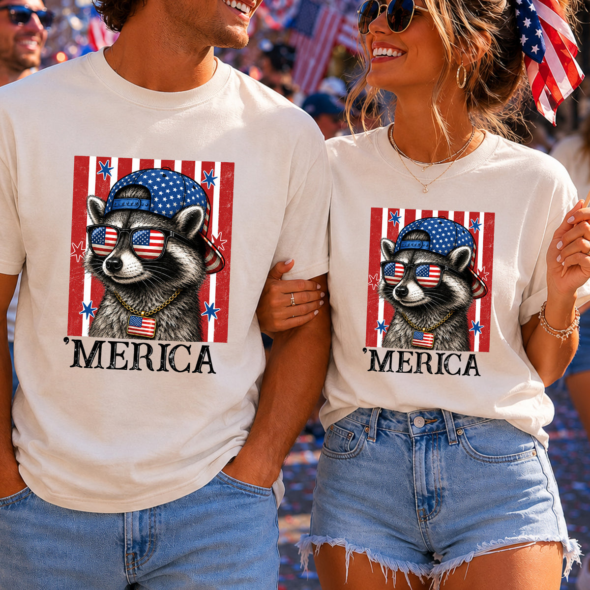 Funny Patriotic Raccoon Shirt, 4th of July Raccoon Shirt , Cute USA Red White Blue ‘Merica, Independence Day