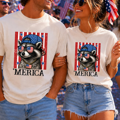 Funny Patriotic Raccoon Shirt, 4th of July Raccoon Shirt , Cute USA Red White Blue ‘Merica, Independence Day