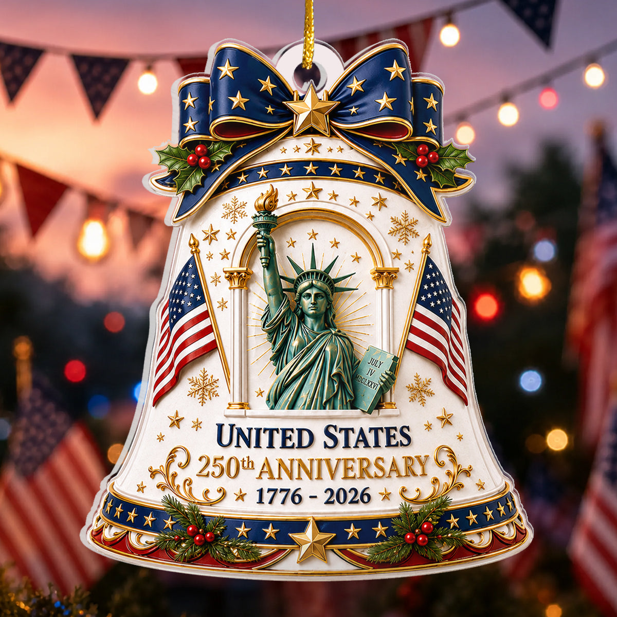 Celebrating 250 Years Of Freedom Ornament, USA 250th Anniversary Christmas Ornament, Statue Of Liberty Patriotic Keepsake