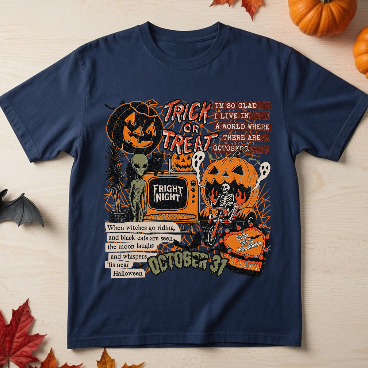 Trick Or Treat Fright Night T-shirt, Retro Halloween Shirt, Spooky Season Ghost Tee, Halloween Cute Outfit